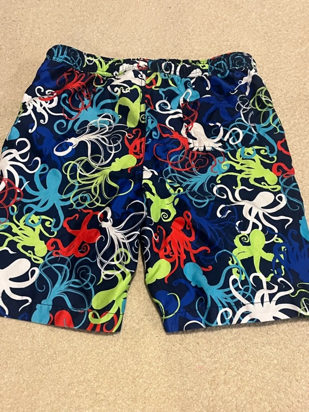 Boy’s husky Multicolor Octopus Print Swim suit trunks Shorts 8” inseam L 14H-16